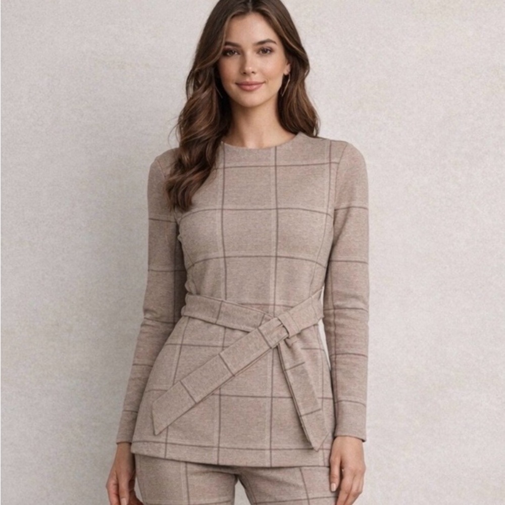 Ann Taylor Factory Taupe Grid Sweater